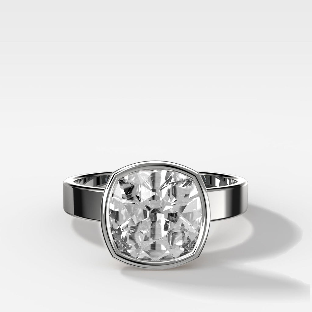 Finest Bezel Set Engagement Ring With Old Mine Cut Diamond