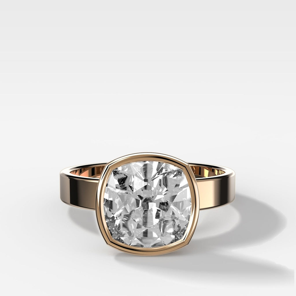 Finest Bezel Set Engagement Ring With Old Mine Cut Diamond