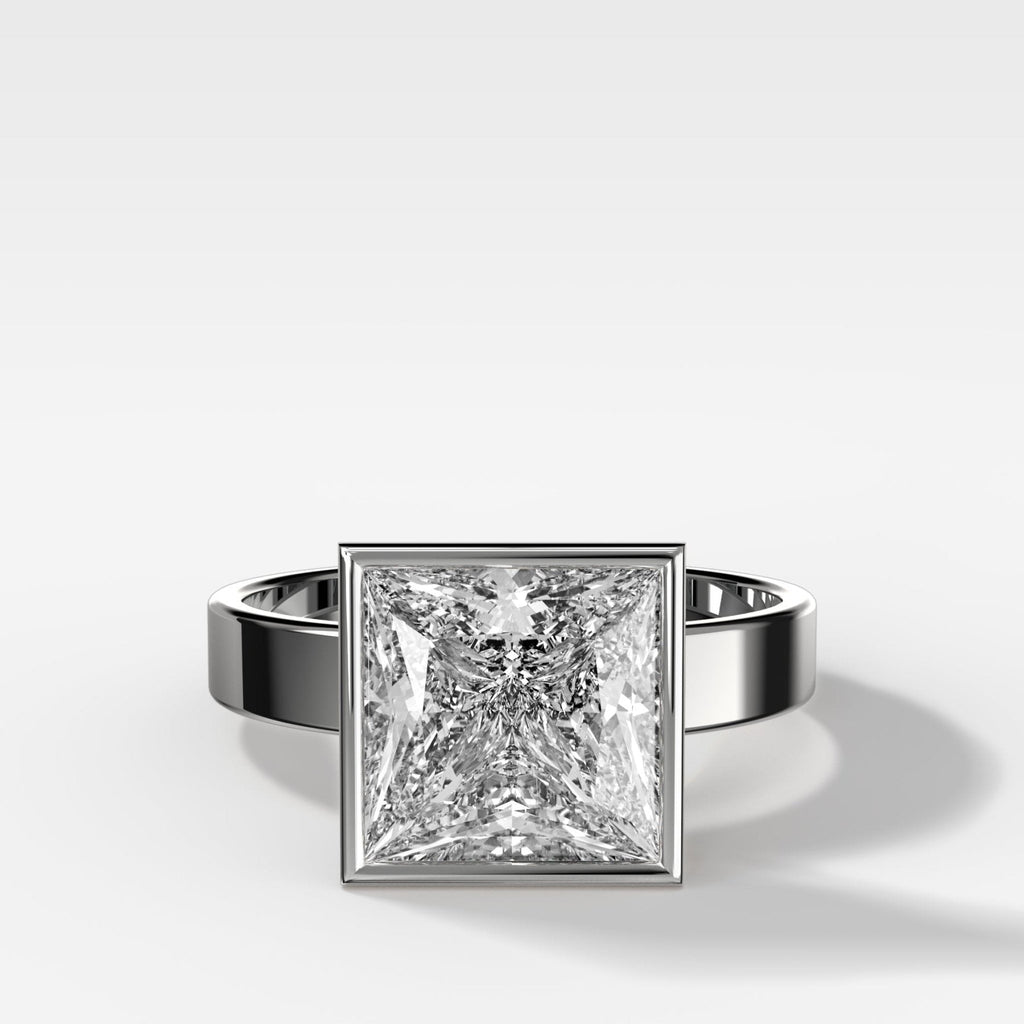 Finest Bezel Set Engagement Ring With Princess Cut Diamond