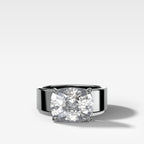 Finest Cigar Band Engagement Ring with East West Elongated Cushion Cut Diamond