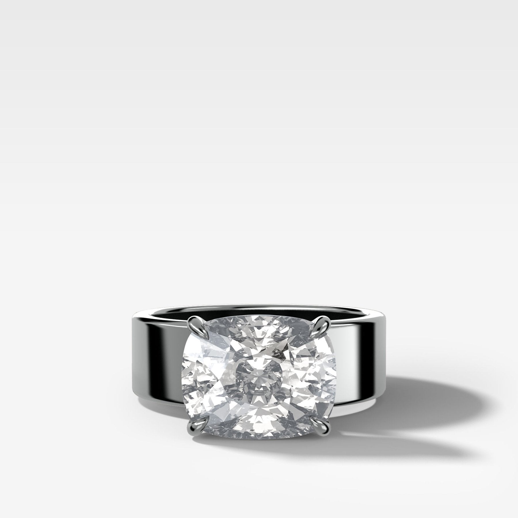 Finest Cigar Band Engagement Ring with East West Elongated Cushion Cut Diamond