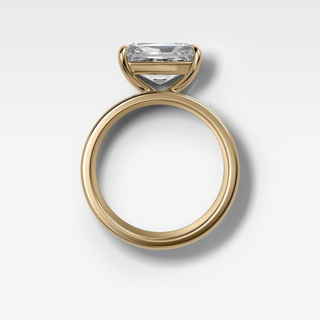 Finest Cigar Band Engagement Ring with East West Elongated Radiant Cut Diamond