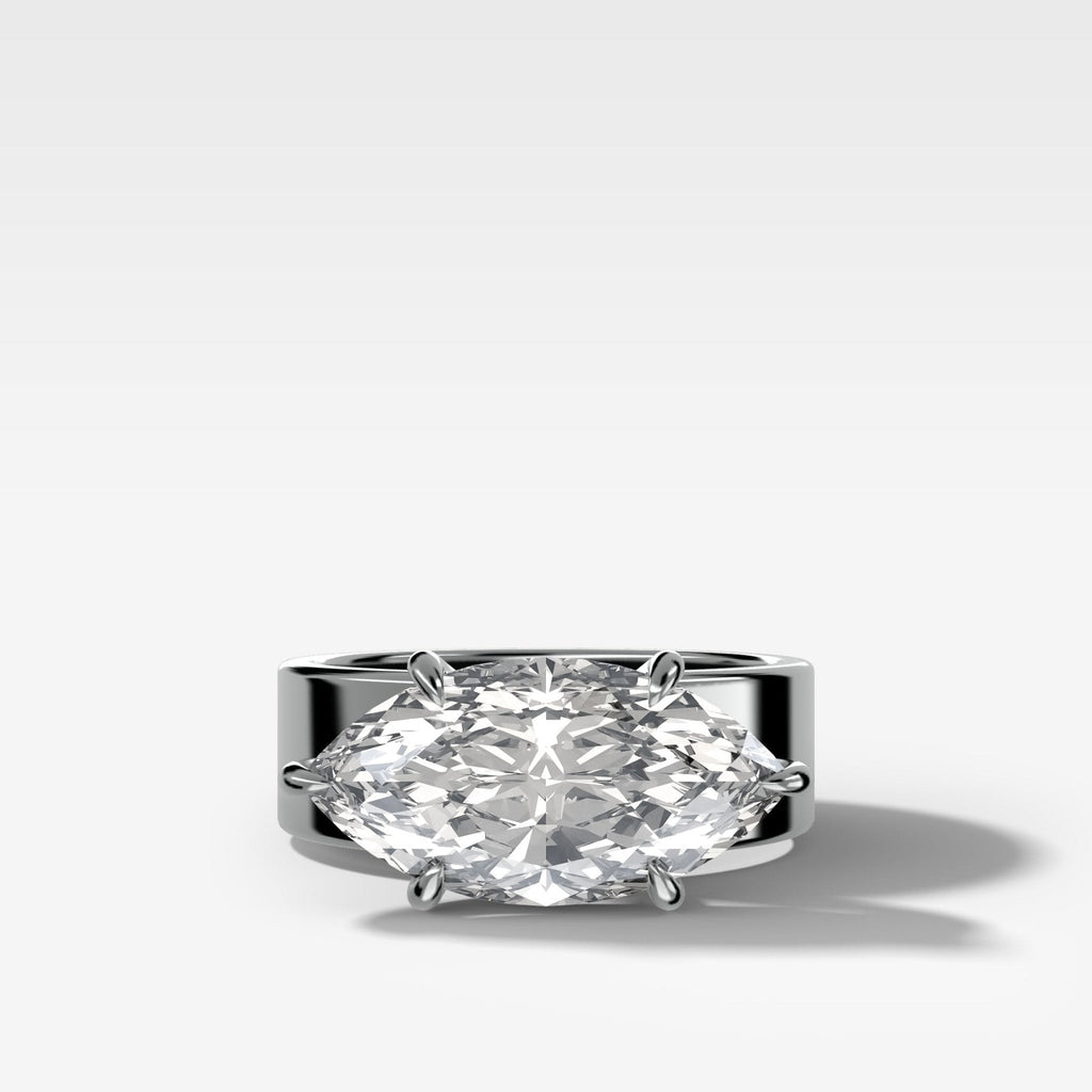 Finest Cigar Band Engagement Ring with East West Marquise Cut Diamond