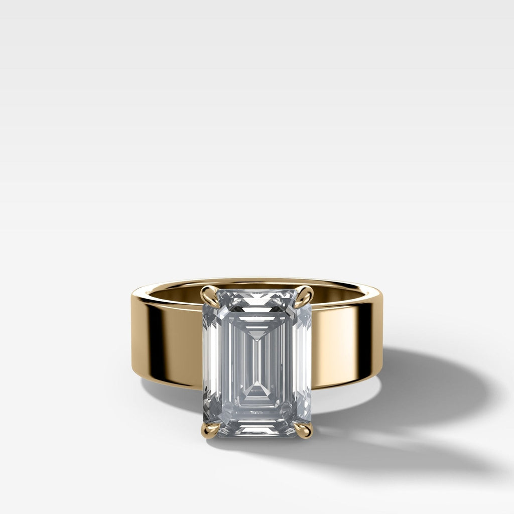 Finest Cigar Band Engagement Ring with Emerald Cut Diamond