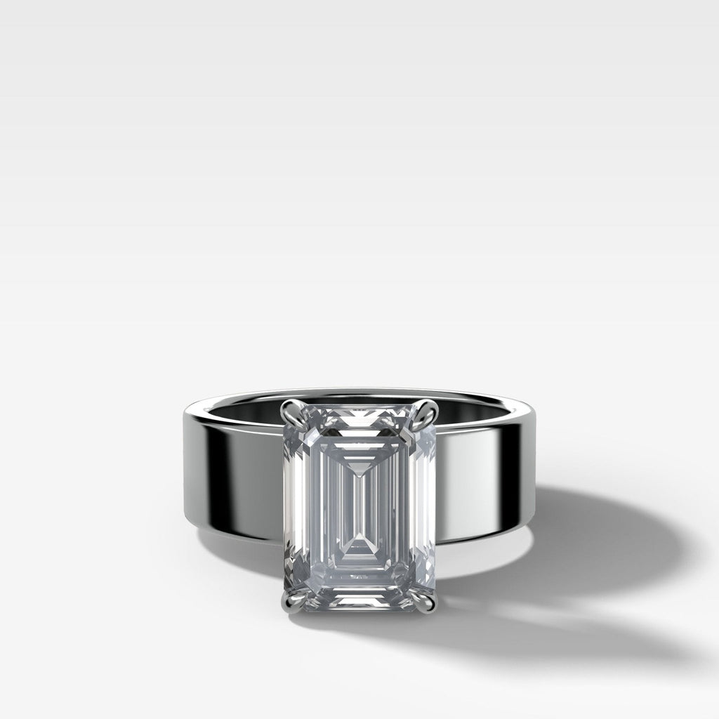 Finest Cigar Band Engagement Ring with Emerald Cut Diamond