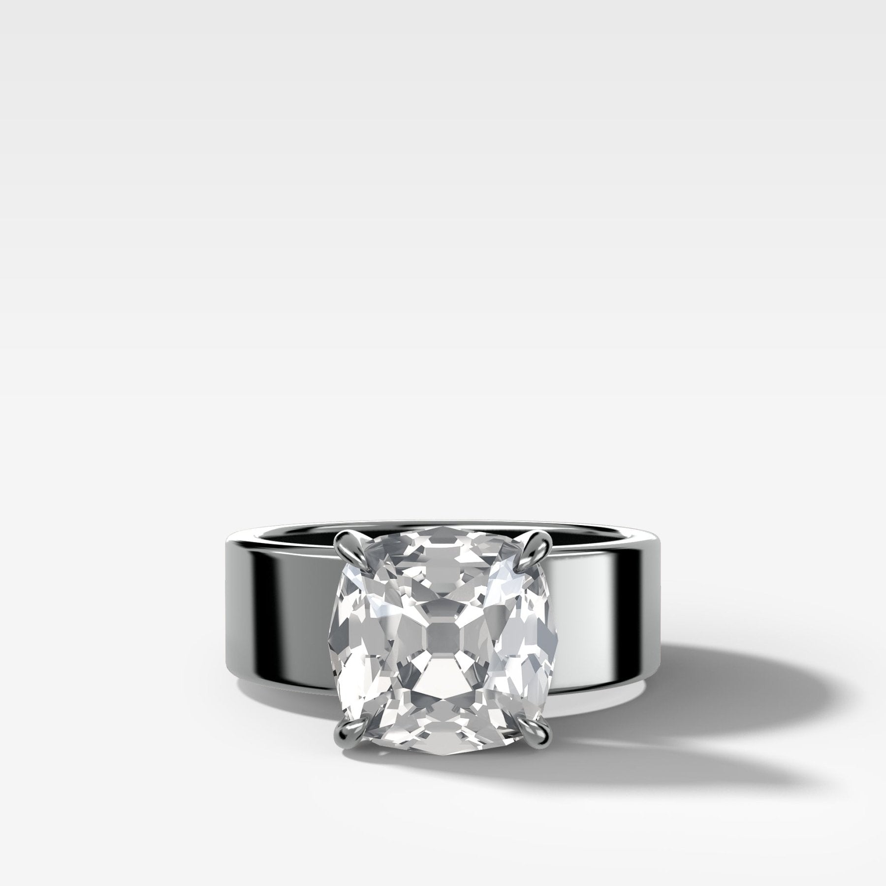 Finest Cigar Band Engagement Ring with Old Mine Cut Diamond
