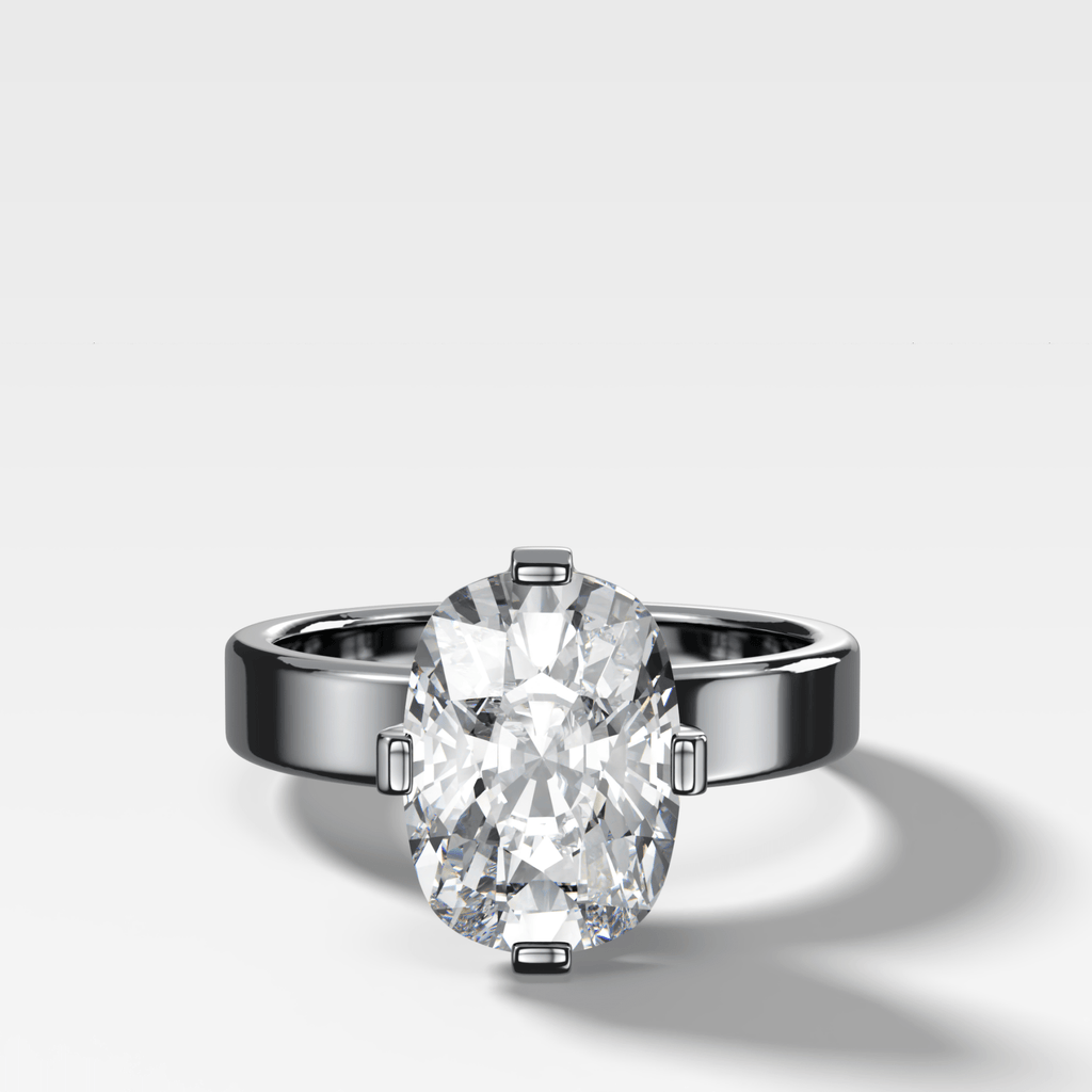 Finest Compass Solitaire Engagement Ring with Elongated Cushion Cut Diamond