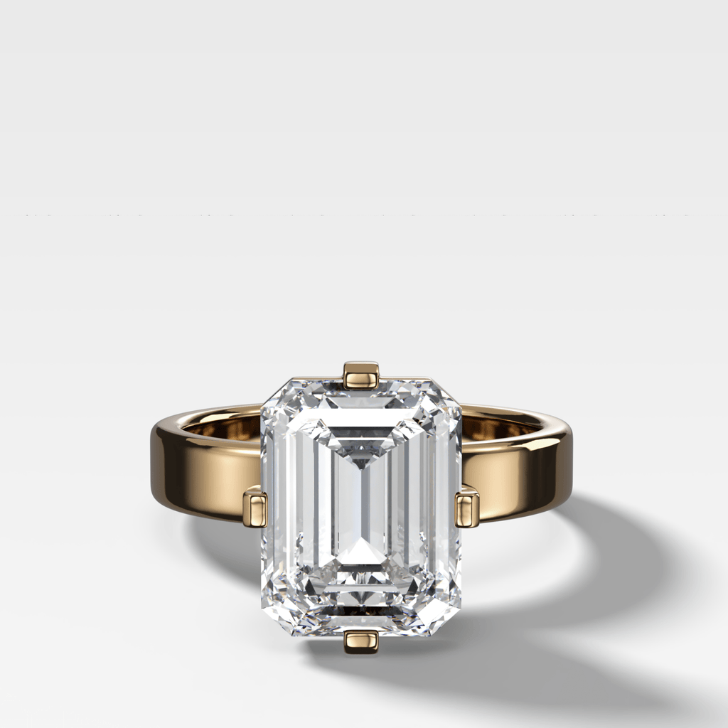Finest Compass Solitaire Engagement Ring with Emerald Cut Diamond