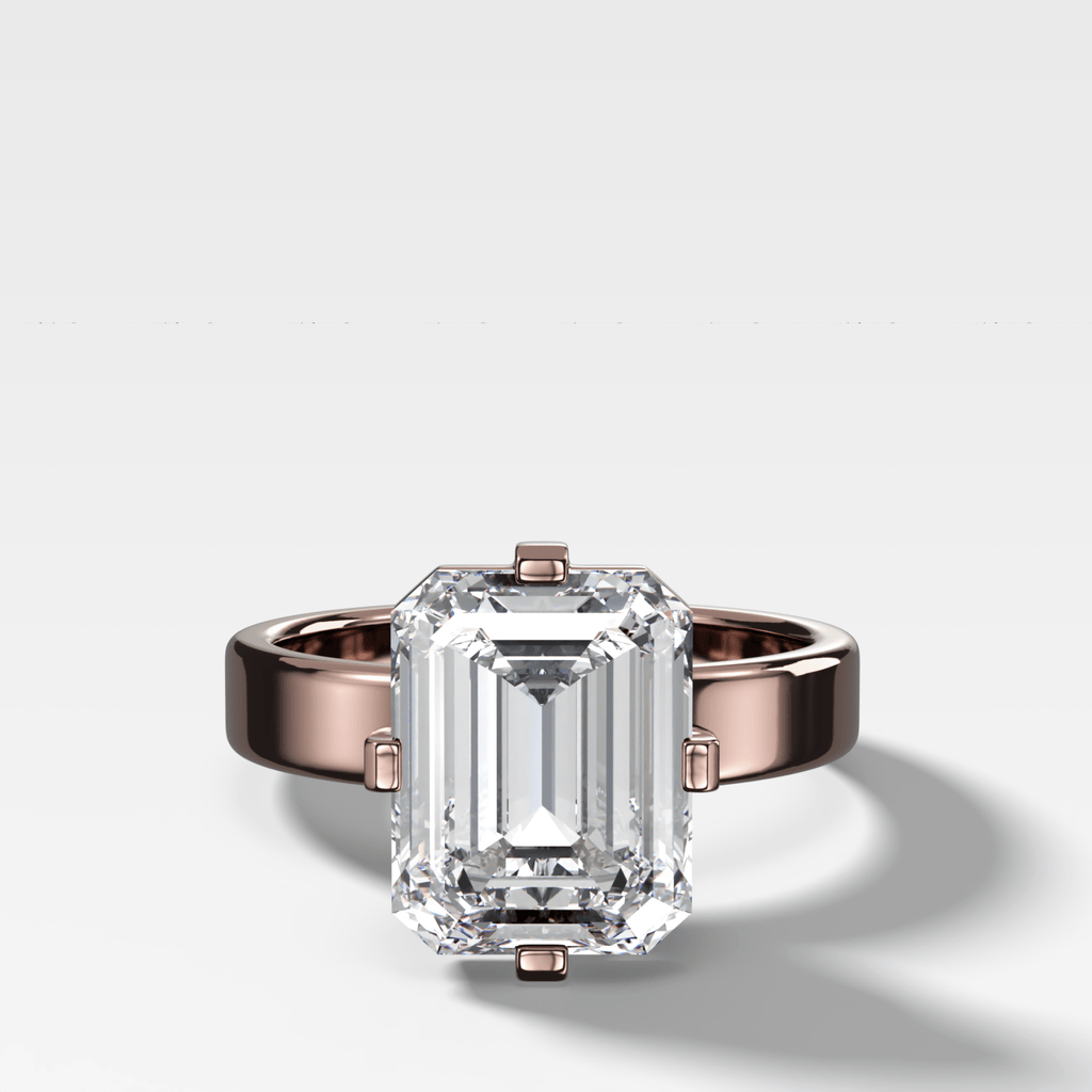 Finest Compass Solitaire Engagement Ring with Emerald Cut Diamond