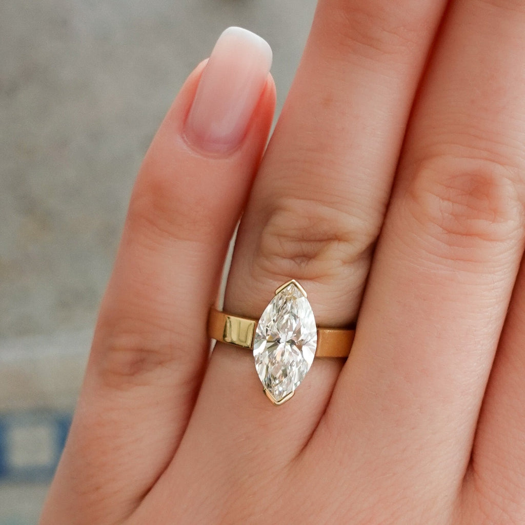 Finest Half Bezel Engagement Ring set with 2.58ct Lab Grown Marquise Cut Diamond