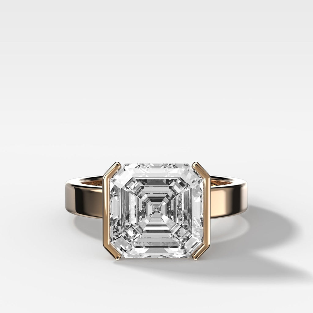 Finest Half Bezel Engagement Ring with Lab Grown 4.09ct Asscher Cut Diamond