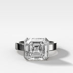 Finest Half Bezel Solitaire Engagement Ring With Asscher Cut Diamond