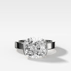 Finest Half Bezel Solitaire Engagement Ring With Cushion Cut Diamond