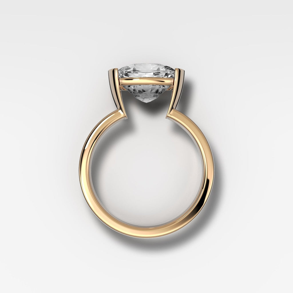 Finest Half Bezel Solitaire Engagement Ring With East West Elongated Cushion Cut Diamond