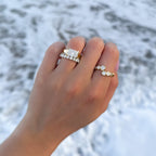 Finest Half Bezel Solitaire Engagement Ring With East West Elongated Radiant Cut Diamond
