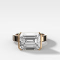 Finest Half Bezel Solitaire Engagement Ring With East West Emerald Cut Diamond