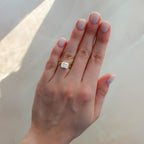 Finest Half Bezel Solitaire Engagement Ring With East West Emerald Cut Diamond