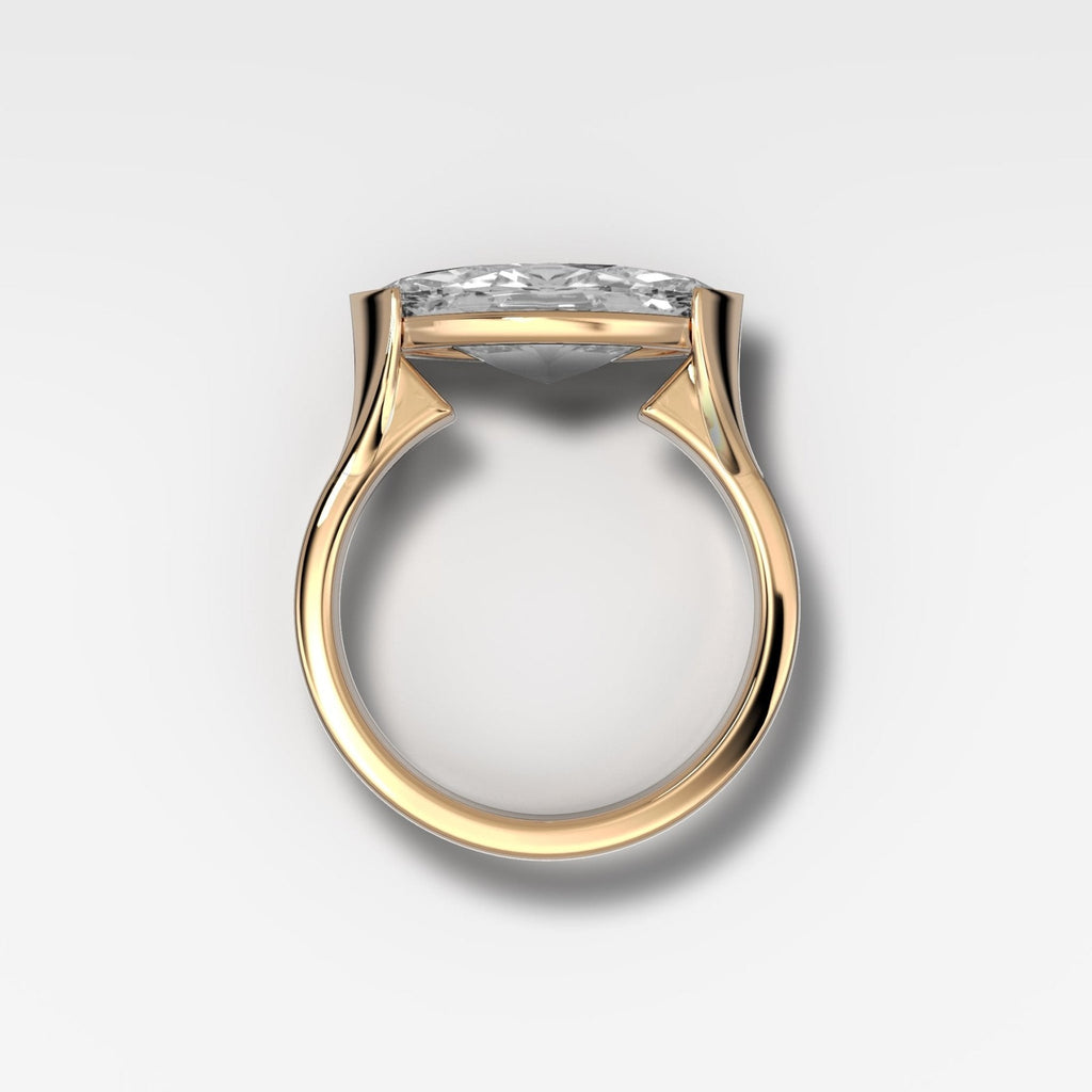 Finest Half Bezel Solitaire Engagement Ring With East West Marquise Cut Diamond