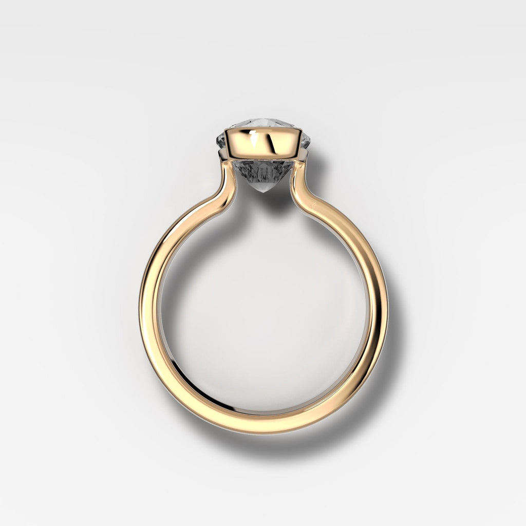 Finest Half Bezel Solitaire Engagement Ring With Elongated Cushion Cut Diamond