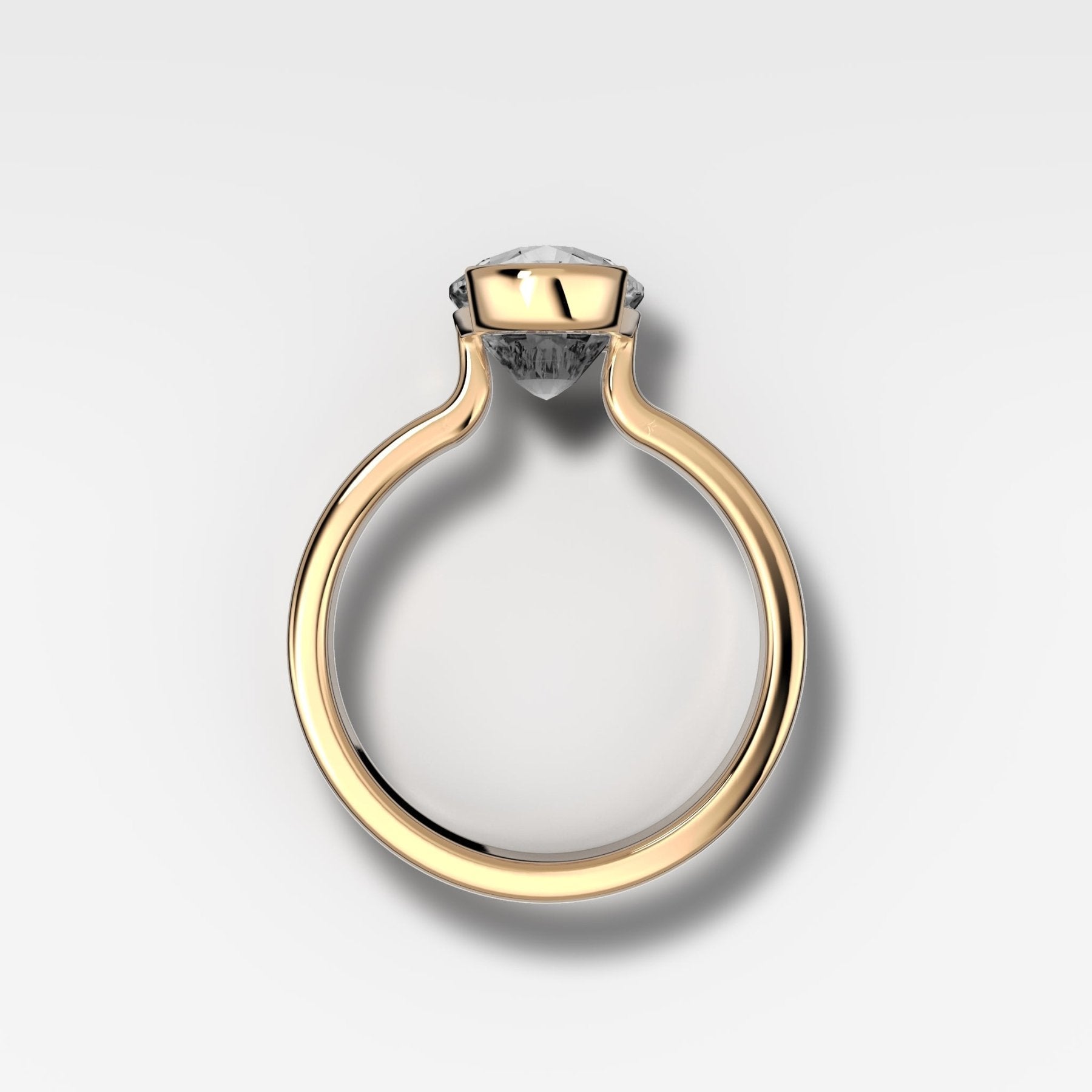 Finest Half Bezel Solitaire Engagement Ring With Elongated Cushion Cut Diamond