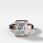 Finest Half Bezel Solitaire Engagement Ring With Elongated Radiant Cut Diamond