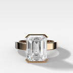 Finest Half Bezel Solitaire Engagement Ring With Emerald Cut Diamond