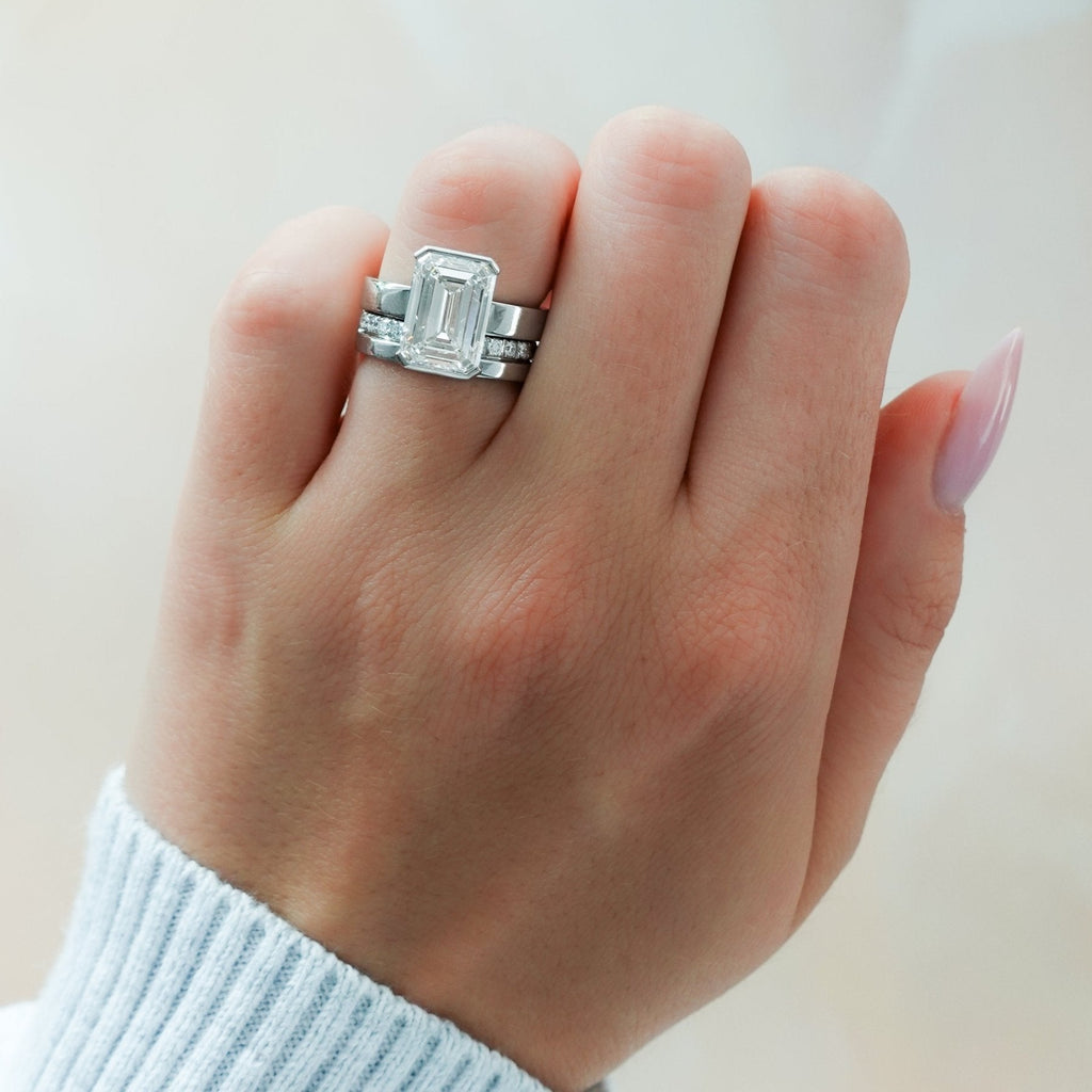 Finest Half Bezel Solitaire Engagement Ring With Emerald Cut Diamond