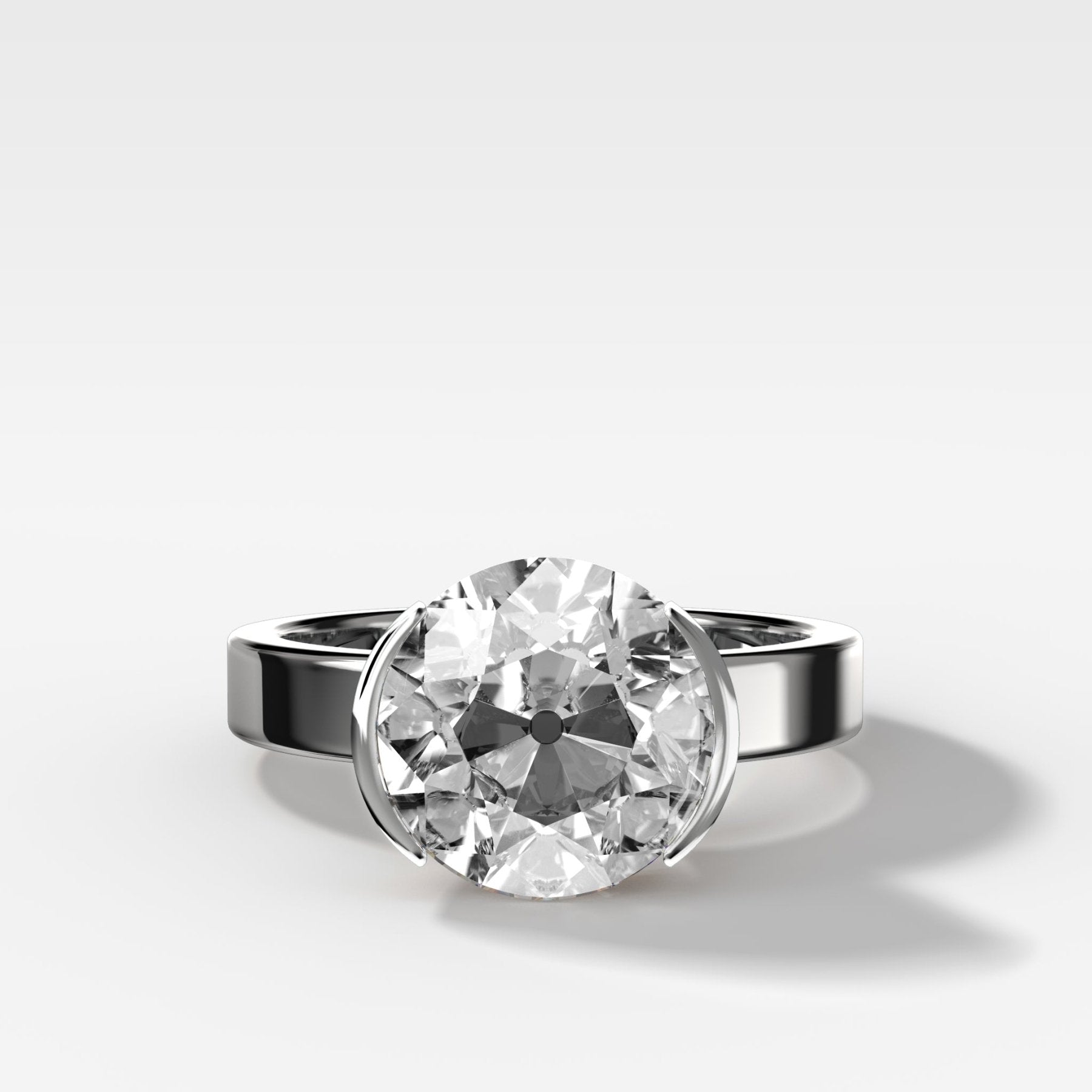 Finest Half Bezel Solitaire Engagement Ring With Old Euro Cut Diamond