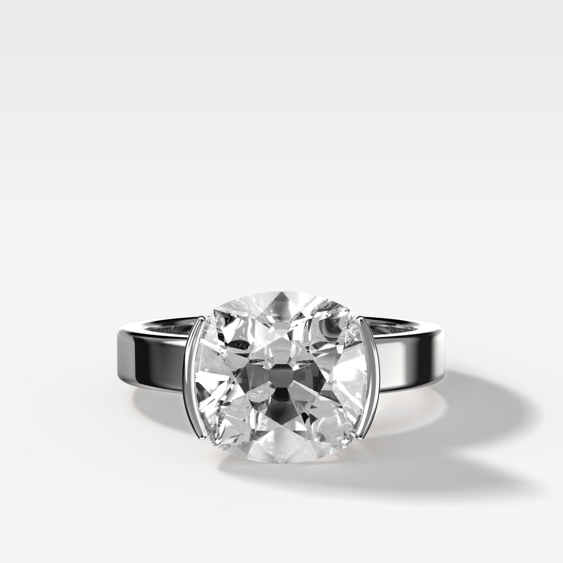 Finest Half Bezel Solitaire Engagement Ring With Old Mine Cut Diamond