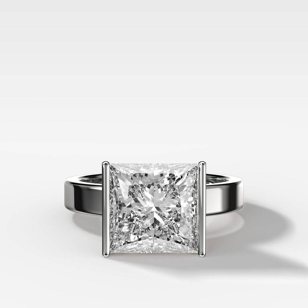 Finest Half Bezel Solitaire Engagement Ring With Princess Cut Diamond