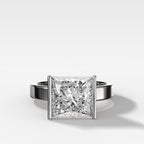 Finest Half Bezel Solitaire Engagement Ring With Princess Cut Diamond