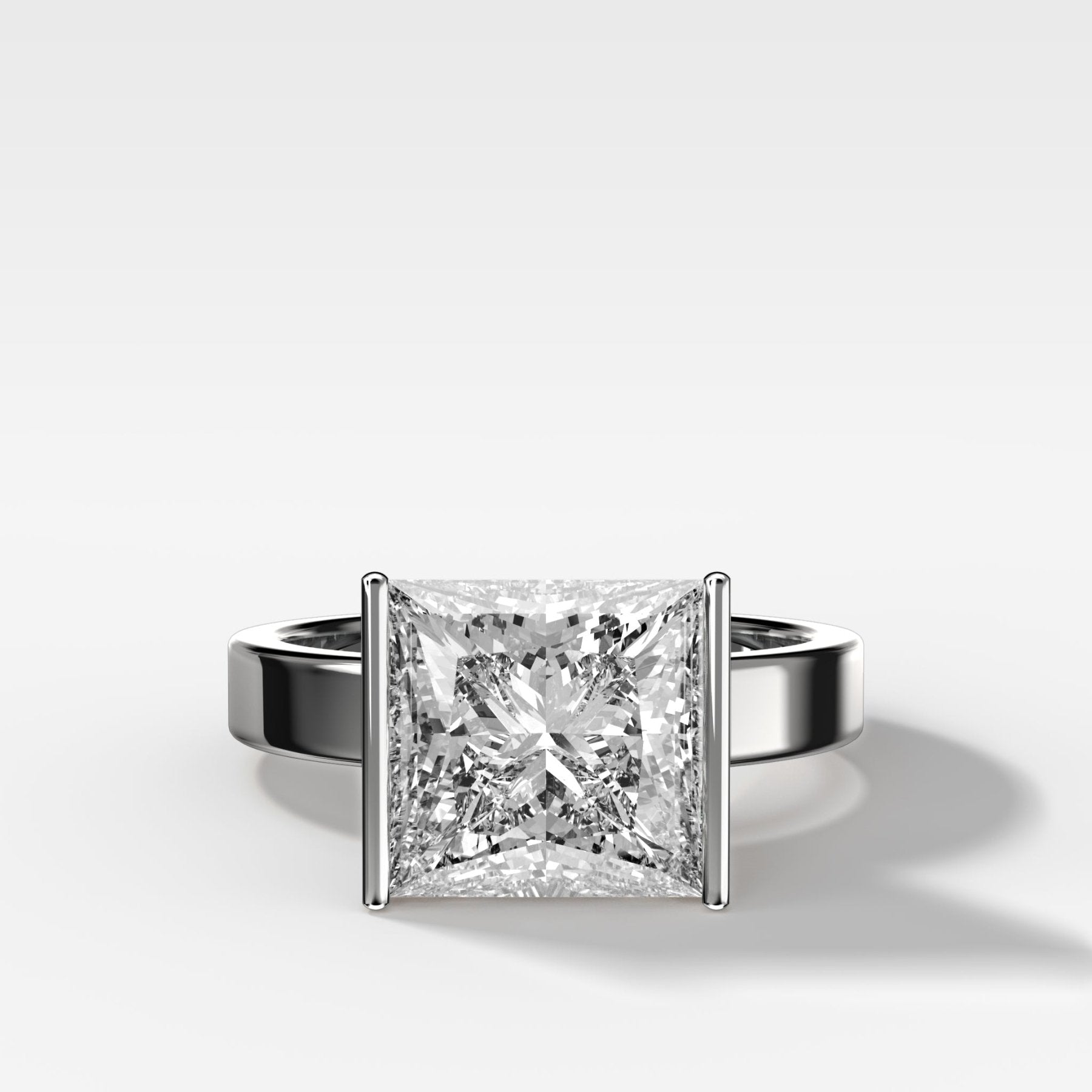 Finest Half Bezel Solitaire Engagement Ring With Princess Cut Diamond