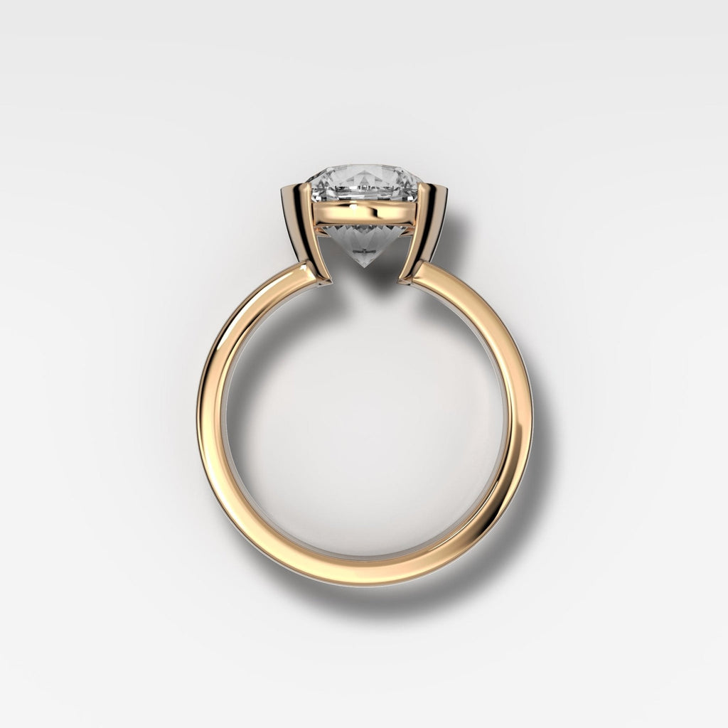 Finest Half Bezel Solitaire Engagement Ring With Round Cut Diamond