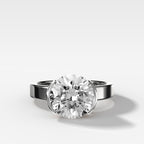 Finest Half Bezel Solitaire Engagement Ring With Round Cut Diamond