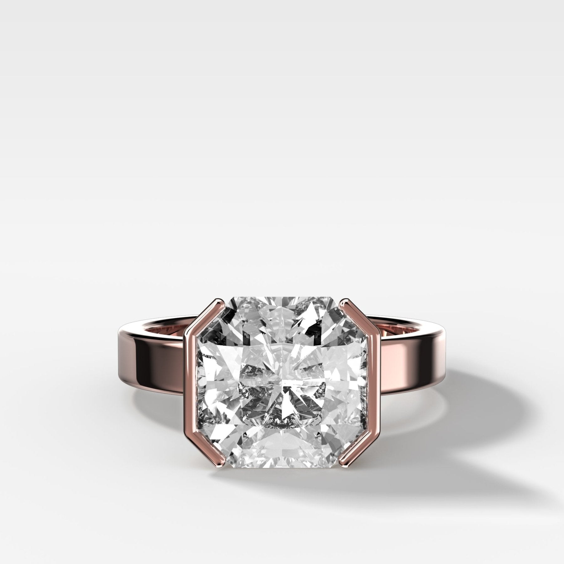 Finest Half Bezel Solitaire Engagement Ring With Square Radiant Cut Diamond