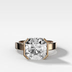 Finest Half Bezel Solitaire Engagement Ring With Square Radiant Cut Diamond