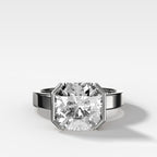 Finest Half Bezel Solitaire Engagement Ring With Square Radiant Cut Diamond