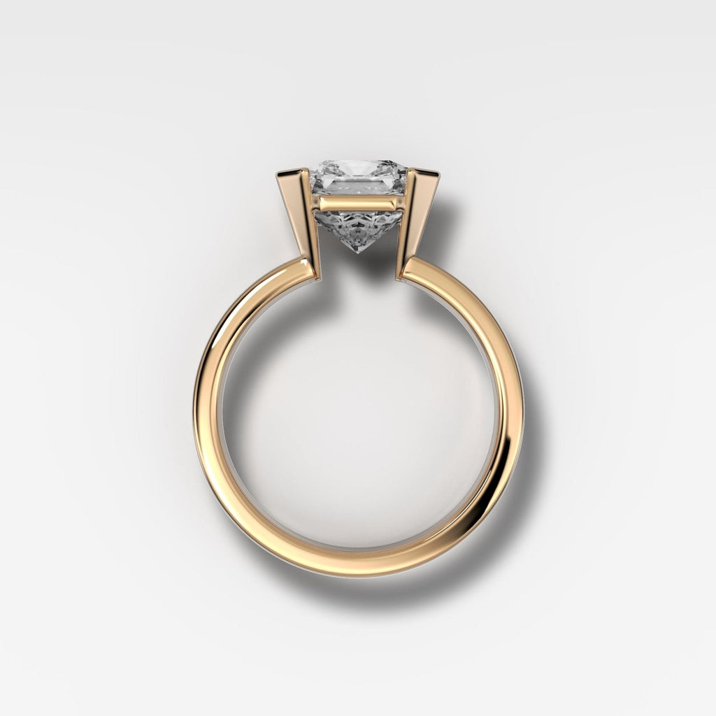 Finest Half Bezel Solitaire Engagement Ring With Square Radiant Cut Diamond