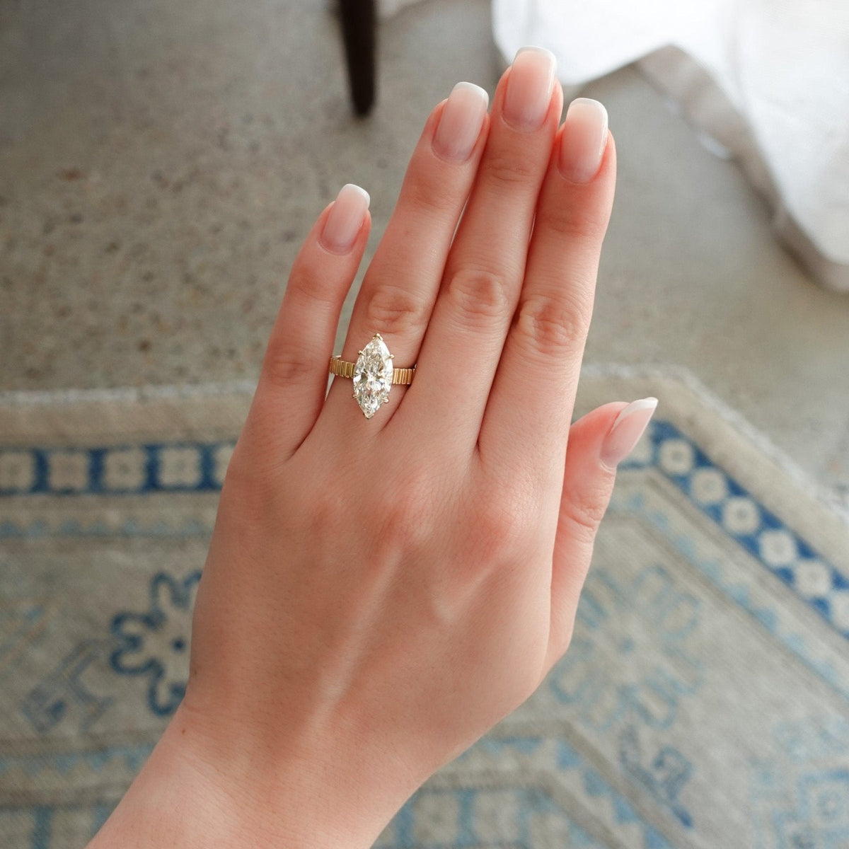 Finest Ridged Engagement Ring set with 4.02ct Lab Grown Marquise Cut Diamond