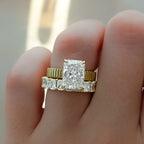 Finest Ridged Solitaire Engagement Ring With Elongated Radiant Cut Diamond