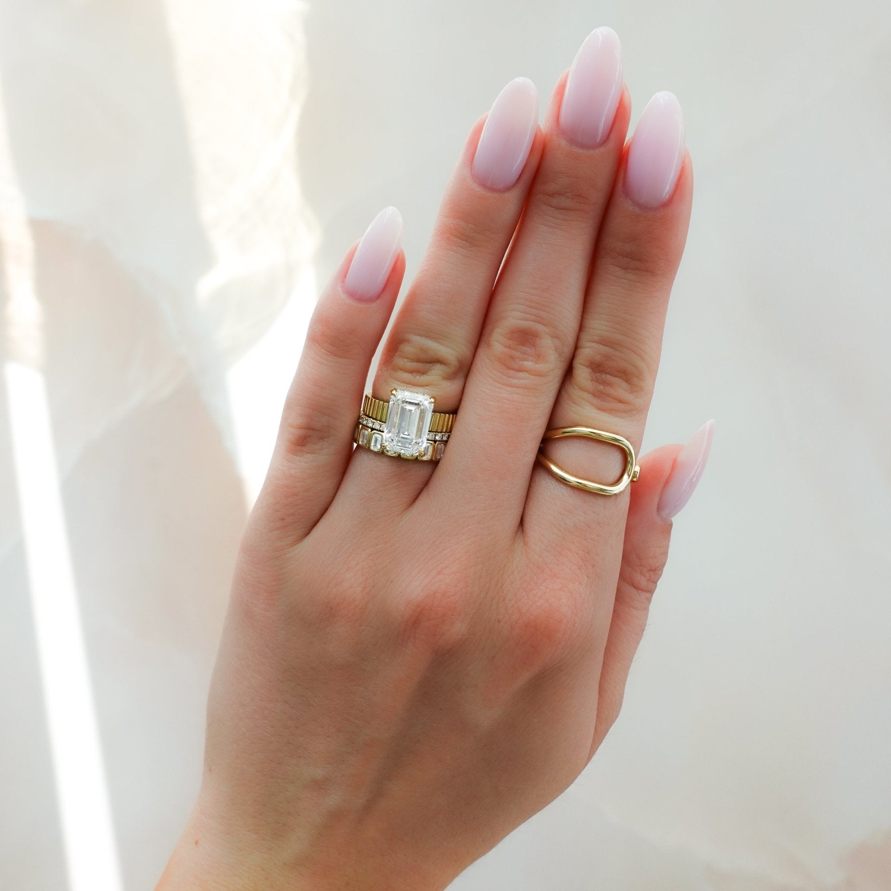 Finest Ridged Solitaire Engagement Ring With Emerald Cut Diamond
