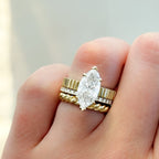 Finest Ridged Solitaire Engagement Ring With Marquise Cut Diamond