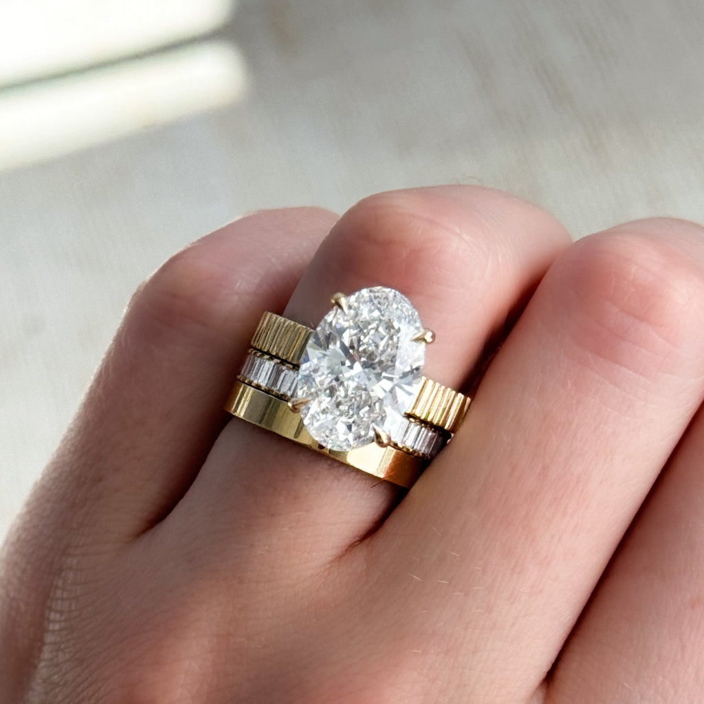 Finest Ridged Solitaire Engagement Ring With Oval Cut Diamond
