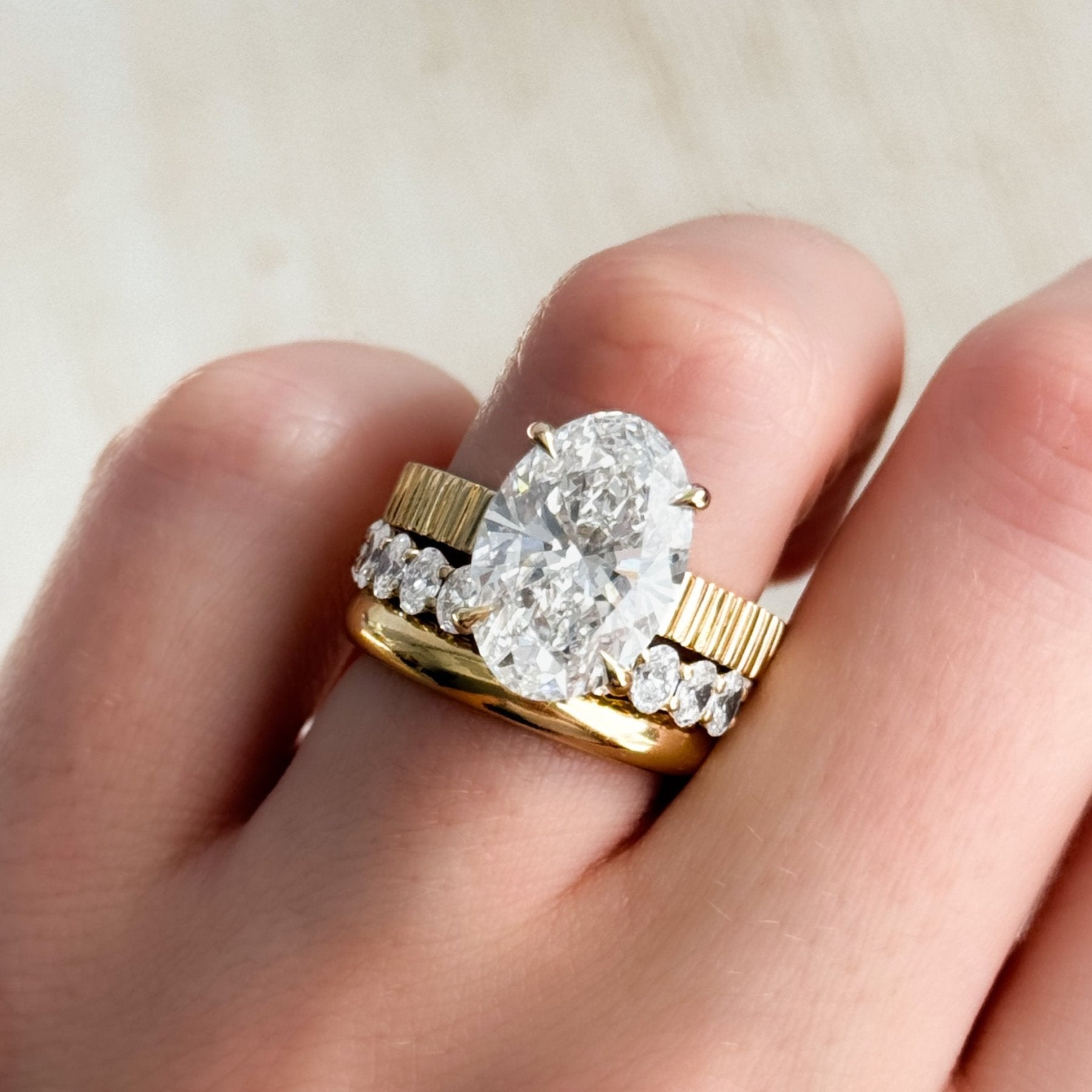 Finest Ridged Solitaire Engagement Ring With Oval Cut Diamond