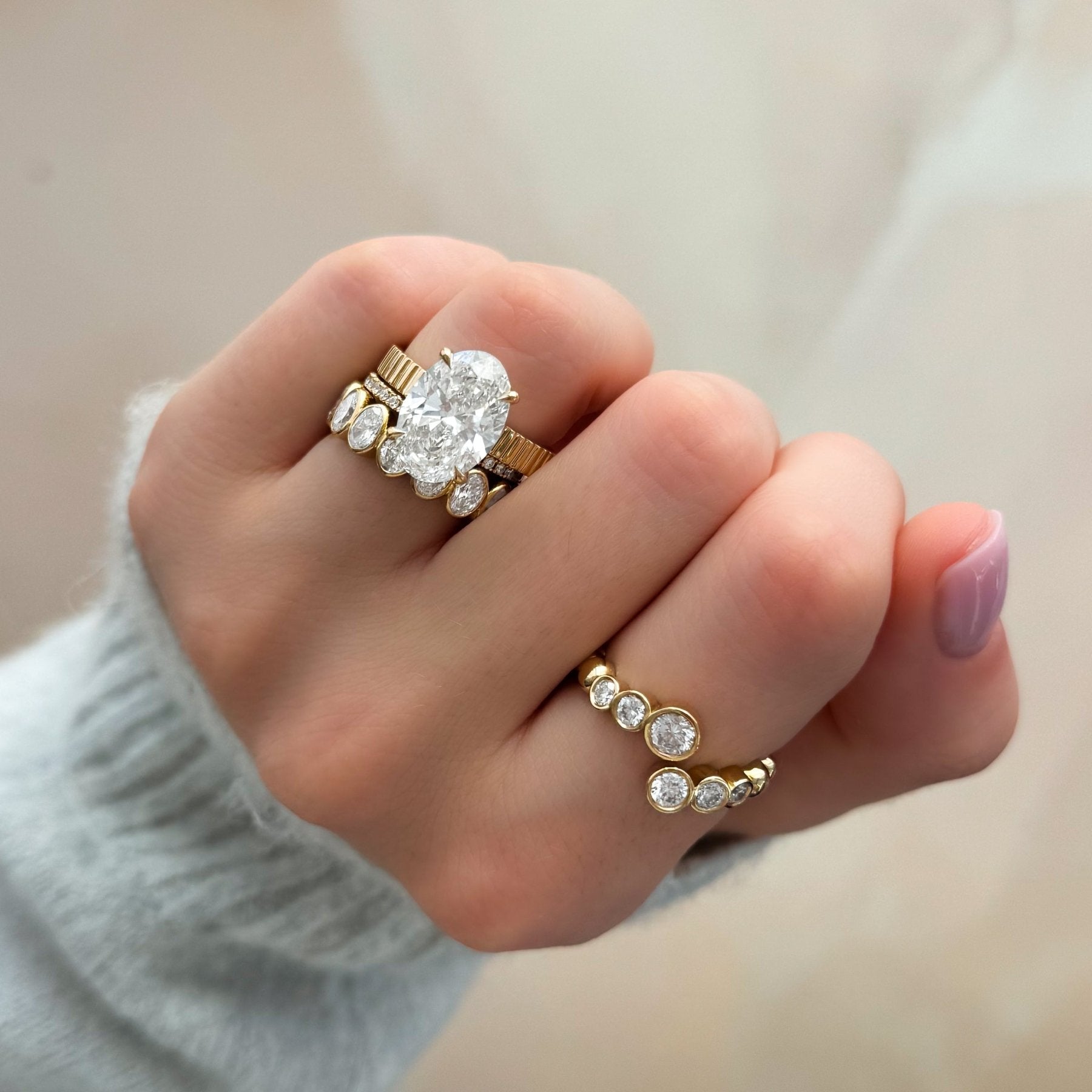Finest Ridged Solitaire Engagement Ring With Oval Cut Diamond