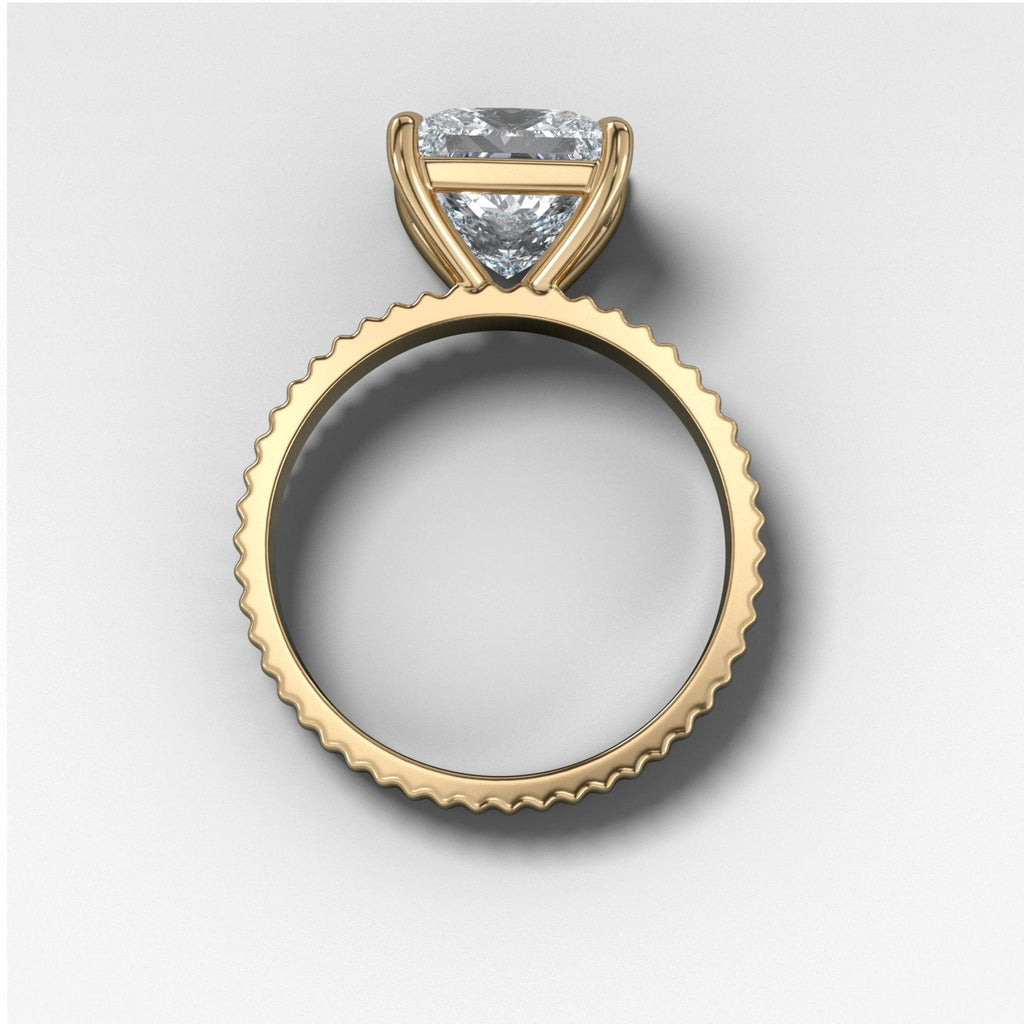 Finest Ridged Solitaire Engagement Ring With Princess Cut Diamond