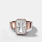 Finest Tapered Bezel Set Engagement Ring With Elongated Radiant Cut Diamond