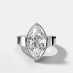 Finest Tapered Bezel Set Engagement Ring With Marquise Cut Diamond