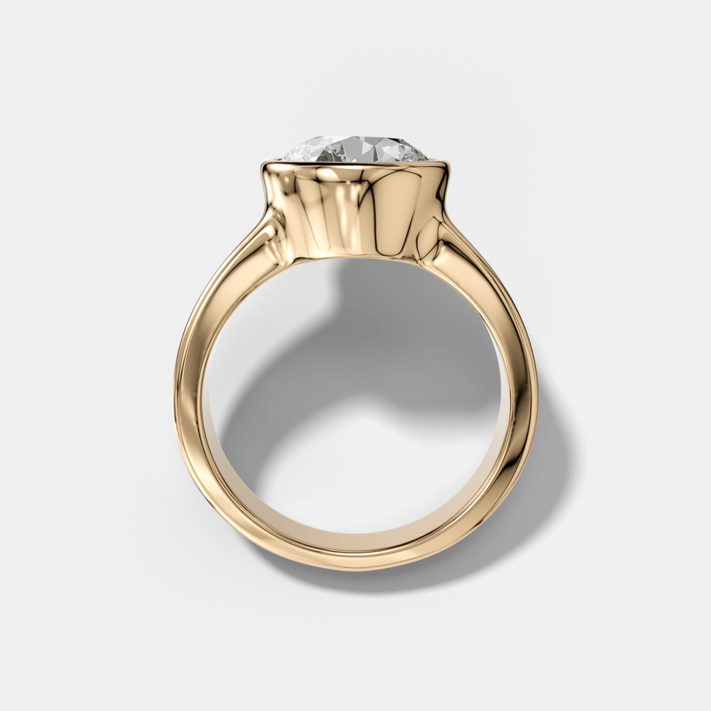 Finest Tapered Bezel Set Engagement Ring With Old Euro Cut Diamond
