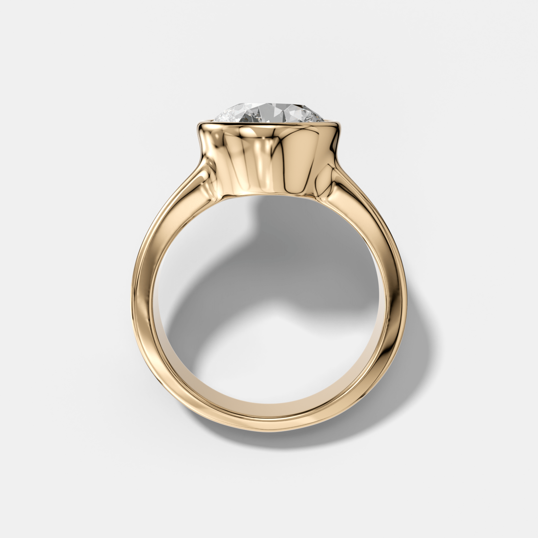 Finest Tapered Bezel Set Engagement Ring With Old Euro Cut Diamond